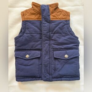 Hope and Henry Kids Blue and Brown Quilted fleece lined Vest size xxs